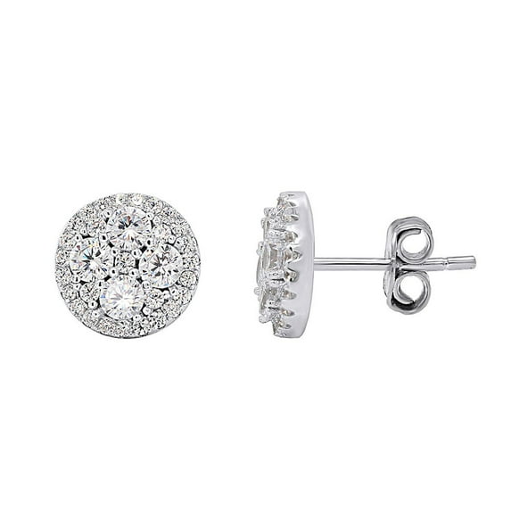 AFFY Round White CZ Halo Cluster Womens Stud Earrings 14K White Gold Over 925