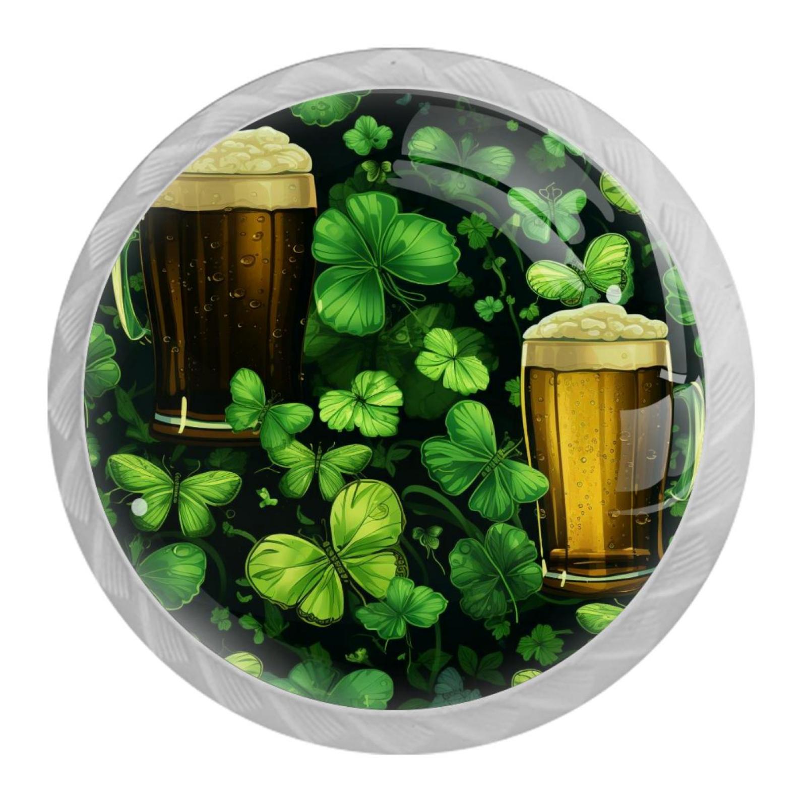 Round White Pulls, 4 Packs Happy St Patrick's Day Four Leaf