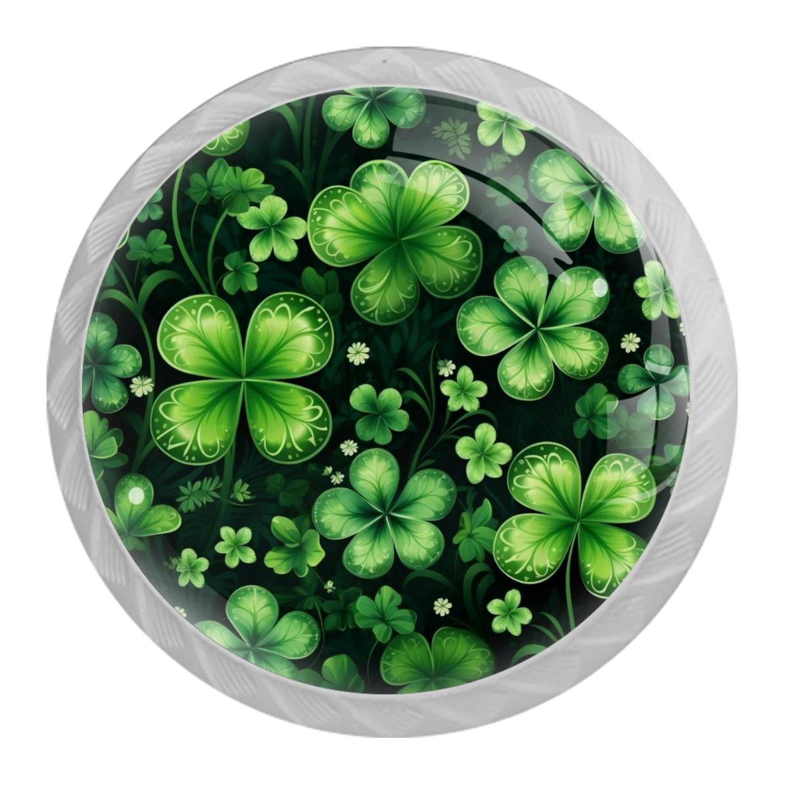 Round White Pulls, 4 Packs Happy St Patrick's Day Four Leaf