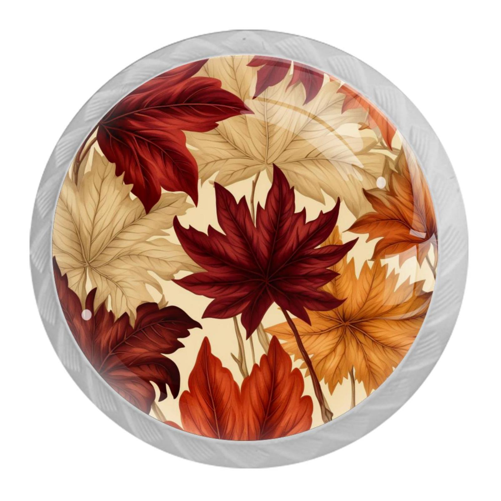 Round White Pulls, 4 Packs Thanksgiving Leaves Maple Leaf