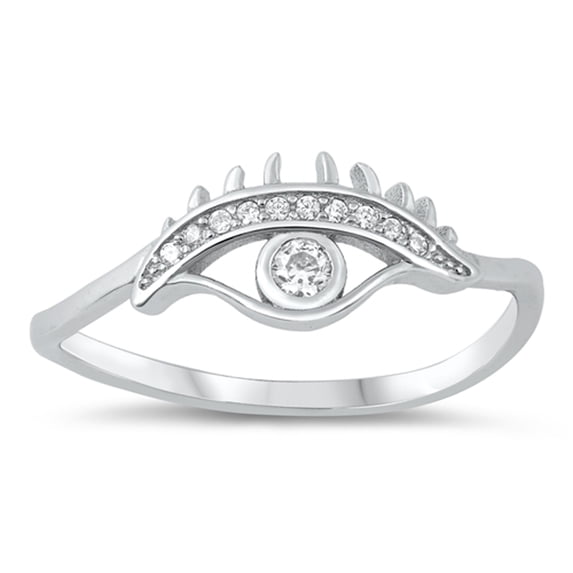Round White Cubic Zirconia All Seeing Eye Ring .925 Sterling Silver Band Jewelry Female Male Size 9