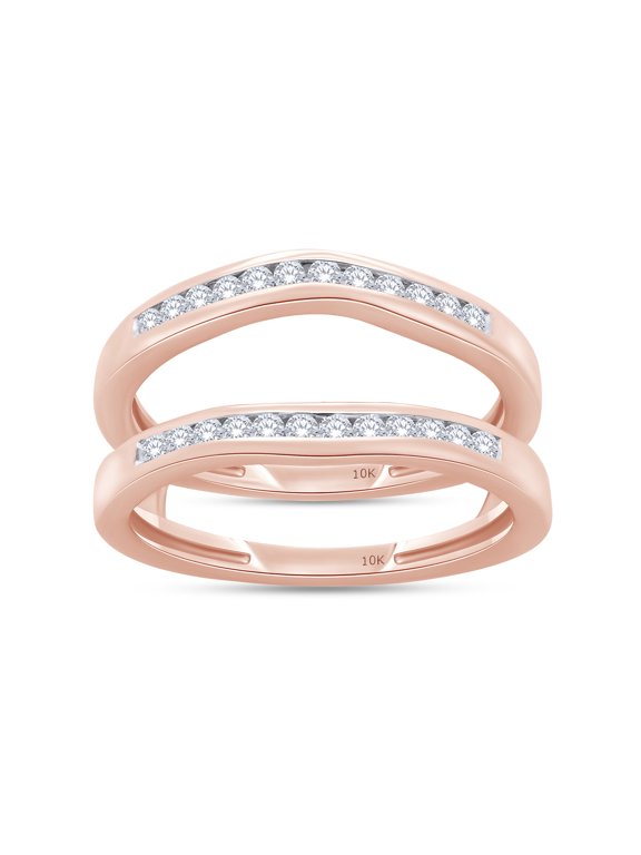 Round White Cubic Zirconia Curve Enhancer Guard Ring 10k Rose Gold Ring Size - 9.5