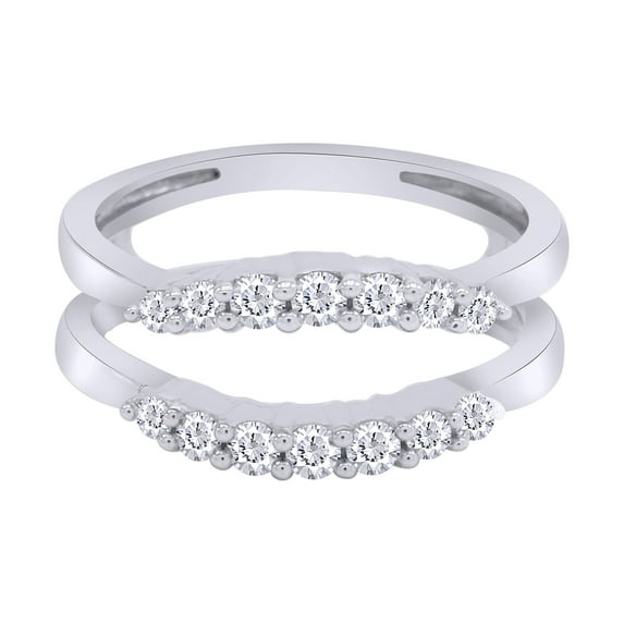 Round White Cubic Zirconia Curve Enhancer Guard Ring in 14K White Gold Ring Size - 6