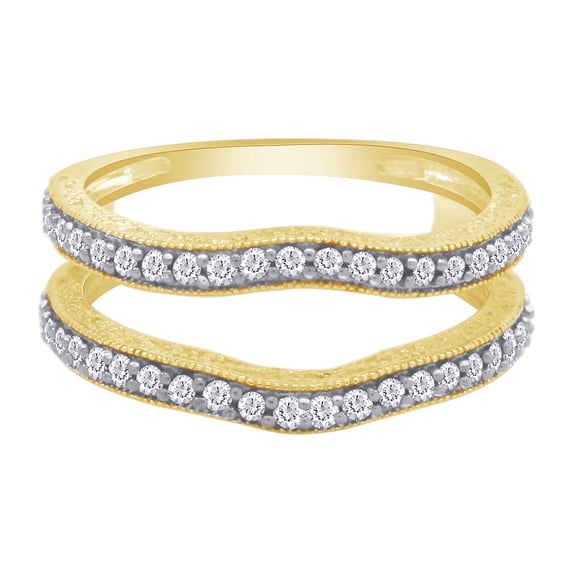 Round White Cubic Zirconia Curved Enhancer Guard Ring 14K Yellow Gold Ring Size - 5