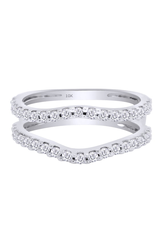 Round White Cubic Zirconia Enhancer Guard Ring 10k White Gold Ring Size - 5