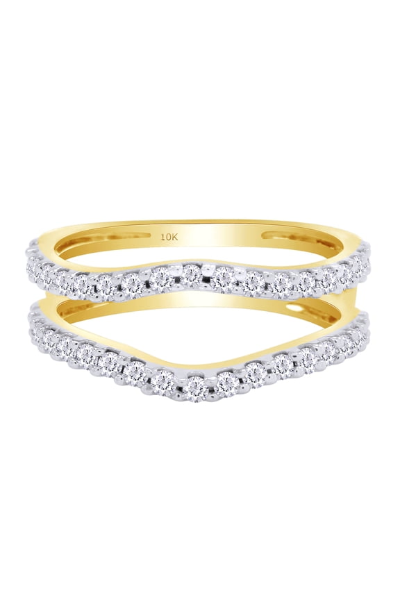 Round White Cubic Zirconia Enhancer Guard Ring 10k Yellow Gold Ring Size - 8