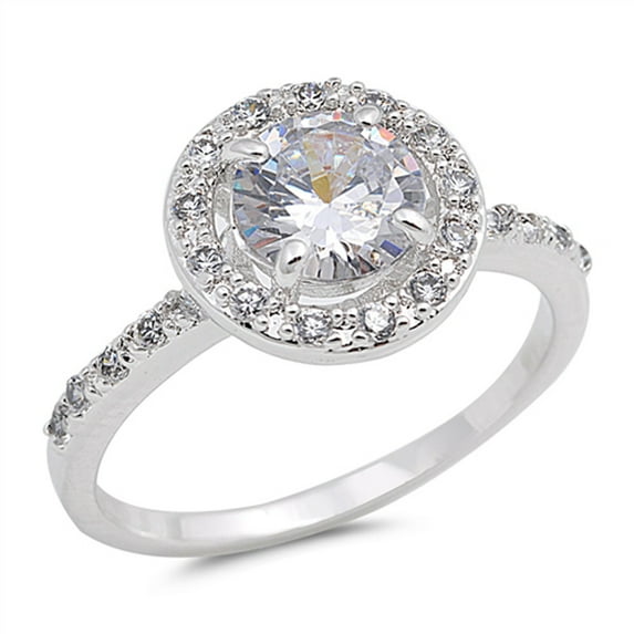 Round White Cubic Zirconia Halo Wedding Ring .925 Sterling Silver Band Jewelry Female Male Size 8