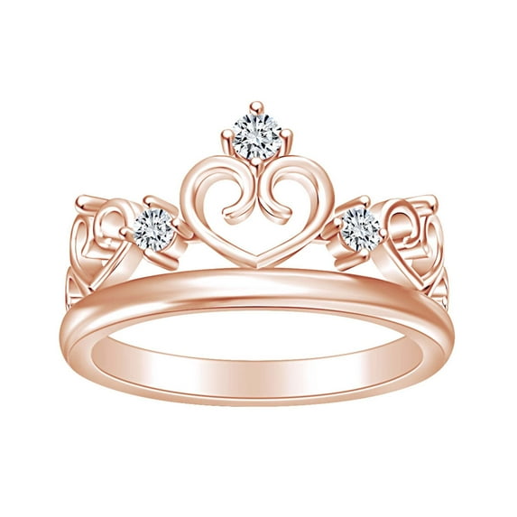 AFFY Round White Cubic Zirconia Heart Frame Princess Crown Engagement Ring In 14k Rose Gold Over Sterling Silver Ring Size-6.5