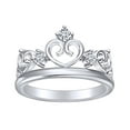 thumbnail image 1 of AFFY Round White Cubic Zirconia Heart Frame Princess Crown Engagement Ring In 14k White Gold Over Sterling Silver Ring Size-8, 1 of 1