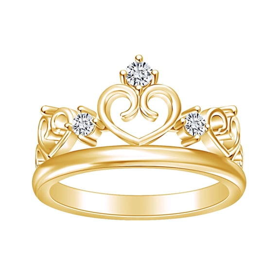 AFFY Round White Cubic Zirconia Heart Frame Princess Crown Engagement Ring In 14k Yellow Gold Over Sterling Silver Ring Size-8