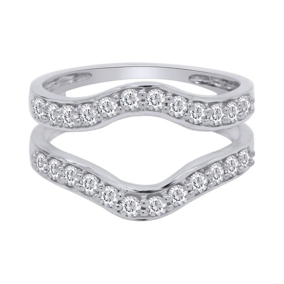 Round White Cubic Zirconia Solitaire Enhancer Guard Ring 10k White Gold Ring Size - 10.5