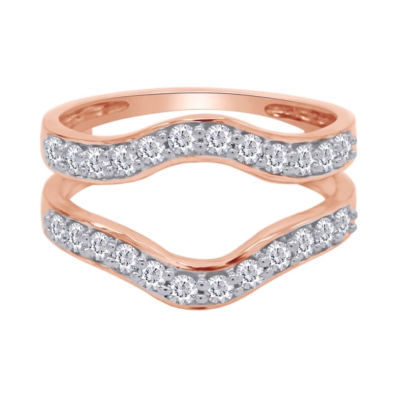 Round White Cubic Zirconia Solitaire Enhancer Guard Ring 14K Rose Gold Ring Size - 9
