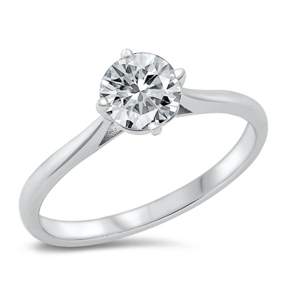 Round White Cubic Zirconia Solitaire Ring .925 Sterling Silver Band Jewelry Female Male Size 8