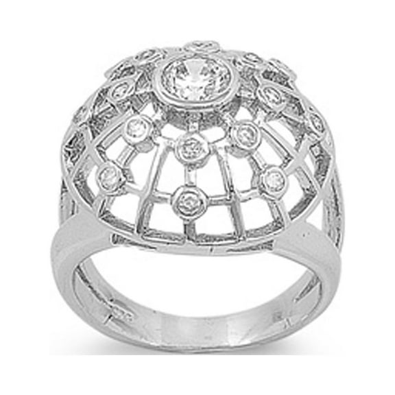 Round White Cubic Zirconia Spider Web Wide Ring .925 Sterling Silver Band Jewelry Female Male Size 9