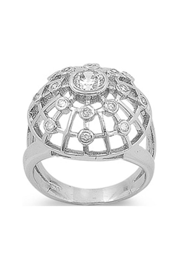 Round White Cubic Zirconia Spider Web Wide Ring .925 Sterling Silver Band Jewelry Female Male Size 9