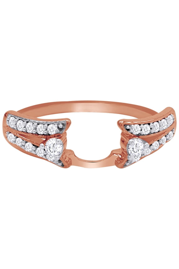 Round White Cubic Zirconia Split Shank Enhancer Guard Ring 10k Rose Gold Ring Size - 8.5