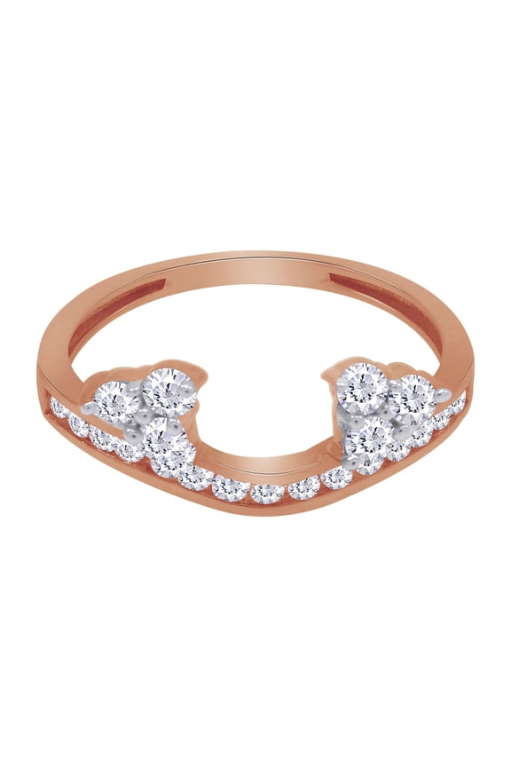 Round White Cubic Zirconia Three Stone Enhancer Guard Ring 14K Rose Gold Ring Size - 11.5