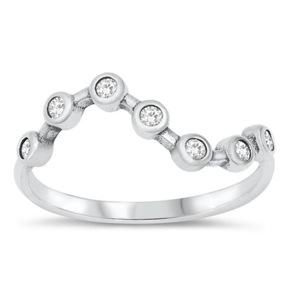Round White Cubic Zirconia Wave Style Ring .925 Sterling Silver Band Jewelry Female Male Size 6