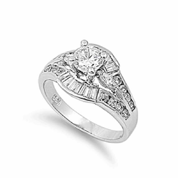 Round White Cubic Zirconia Wedding Ring .925 Sterling Silver Band Jewelry Female Male Unisex Size 6