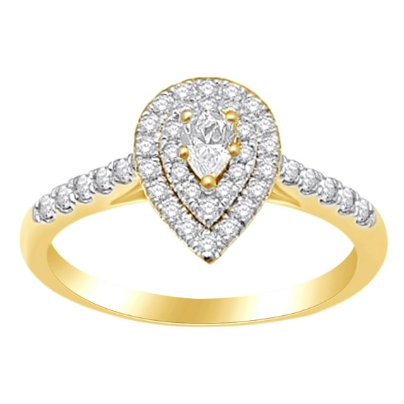 AFFY Round White Diamond (0.5 Cttw) Pear Shape Cluster Engagement Ring In 14K Solid Yellow Gold