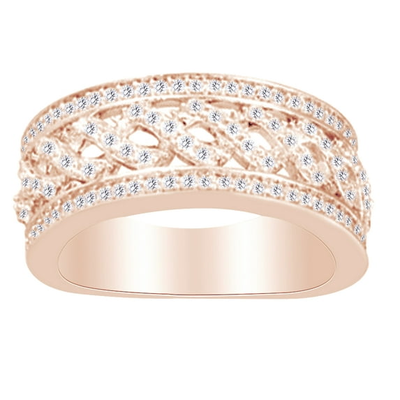AFFY Round White Diamond Twisted Engagement Wedding Band Ring 14K Solid Rose Gold (0.62 Cttw)
