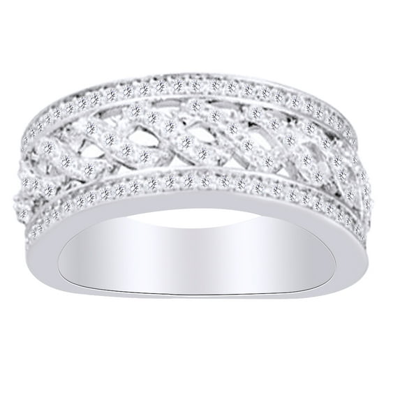 AFFY Round White Diamond Twisted Engagement Wedding Band Ring 14K Solid White Gold (0.62 Cttw)