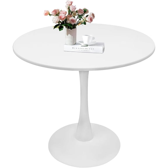 Round White Dining Table, 31.5" Tulip Table, Round Dining Table with Pedestal Base, White Dining Table for 1-4 Person, Mid-Century Leisure Table for Kitchen, Living Room, Restaurant, Cafe
