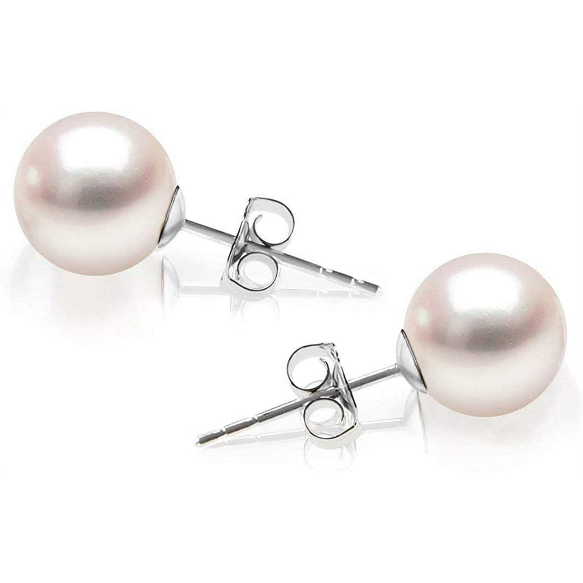 INCREDIBLE CHIC COLLECTIONS Round White Freshwater Real Pearl Earrings for Women - 925 Silver Stud Earrings | Hypoallergenic Earrings with Genuine Cultured Pearls