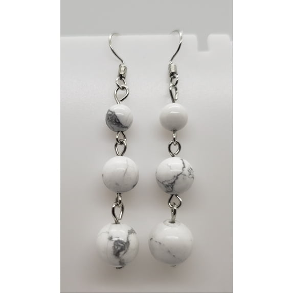 Round White Howlite Silver Earrings