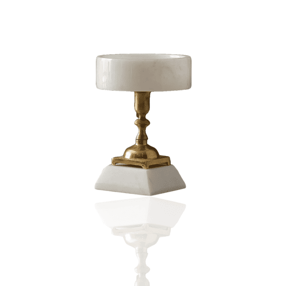 Round White Marble Serving Stand With Brass Pedestal
