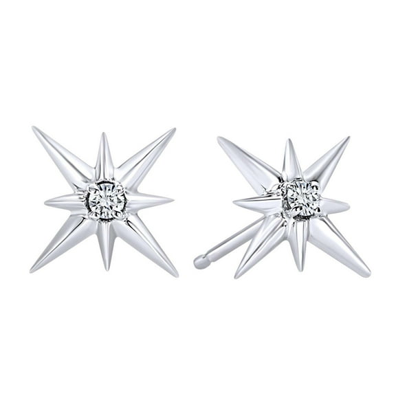 AFFY Round White Natural Diamond Accent 14k Solid White Gold Star Stud Earrings