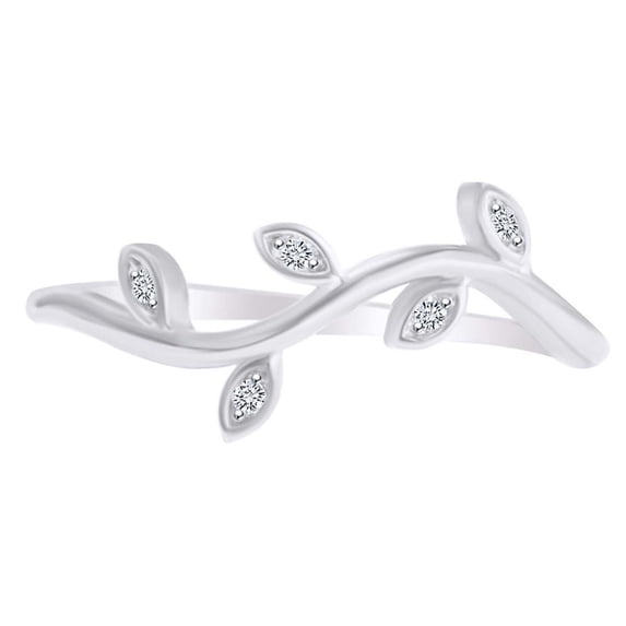AFFY Round White Natural Diamond Accent Branch & Leaf Engagement Ring 14K Solid White Gold (I-J Color ,I2-I3 Clarity) Ring Size-6