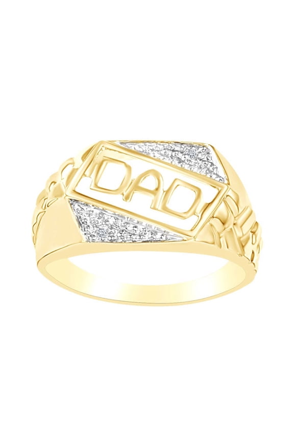 Round White Natural Diamond Accent Dad Band Ring In 10k Solid Yellow Gold-9