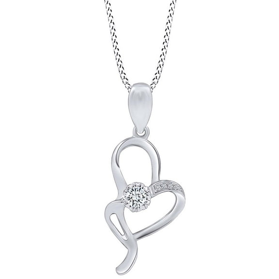 AFFY Round White Natural Diamond Accent Fashion Pendant Necklace 14k Solid White Gold