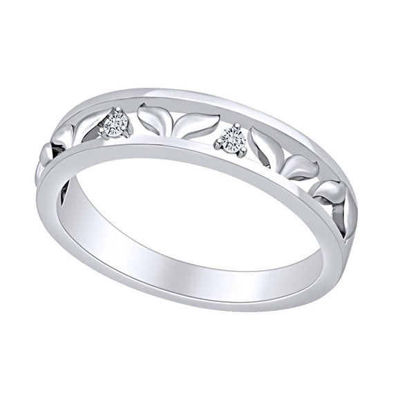 Round White Natural Diamond Accent Fishtail Band Ring 14k White Gold Over Sterling Silver