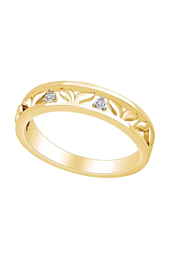 Round White Natural Diamond Accent Fishtail Band Ring 14k Yellow Gold Over Sterling Silver
