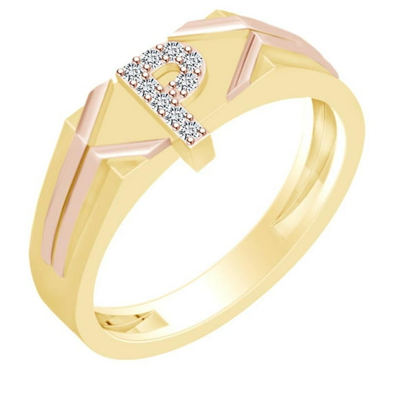 AFFY Round White Natural Diamond Accent Initial Letter "P" Two Tone Ring 14k Yellow Gold Over Sterling Silver