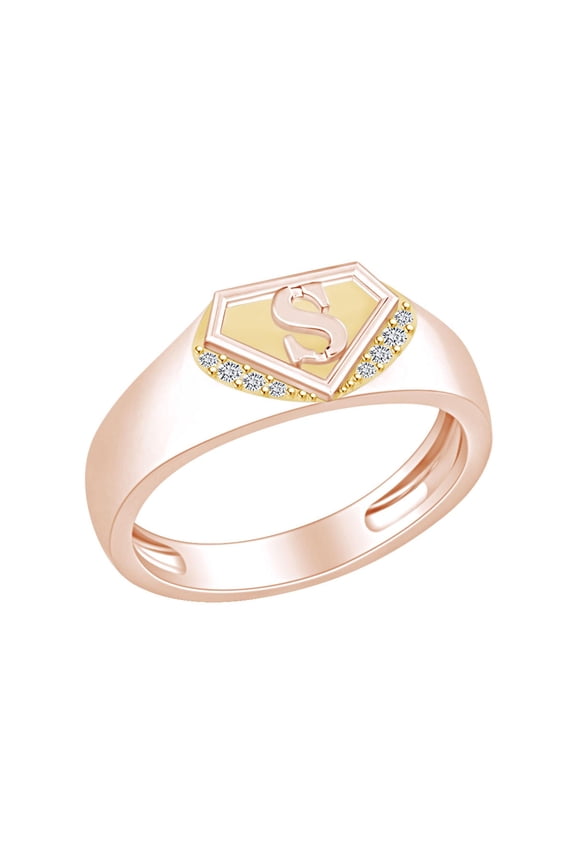 Round White Natural Diamond Accent Initial Letter "S" Ring 14k Rose Gold Over Sterling Silver