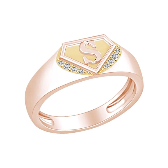 Round White Natural Diamond Accent Initial Letter "S" Ring 14k Solid Rose Gold