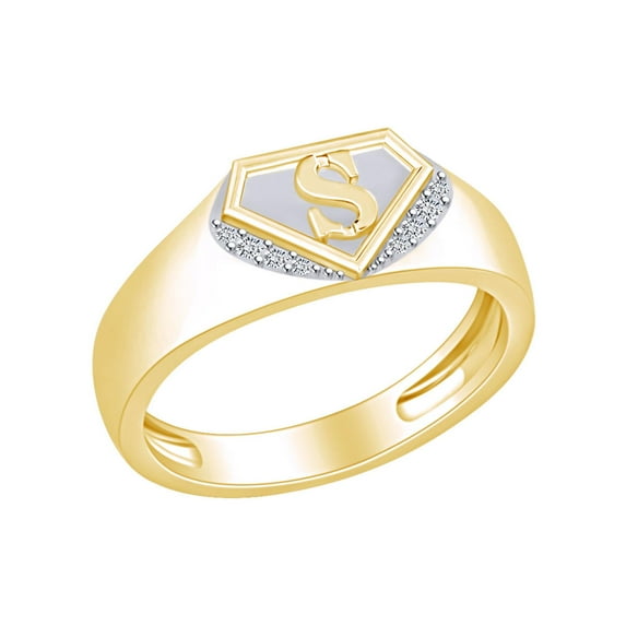 AFFY Round White Natural Diamond Accent Initial Letter "S" Ring 14k Solid Yellow Gold