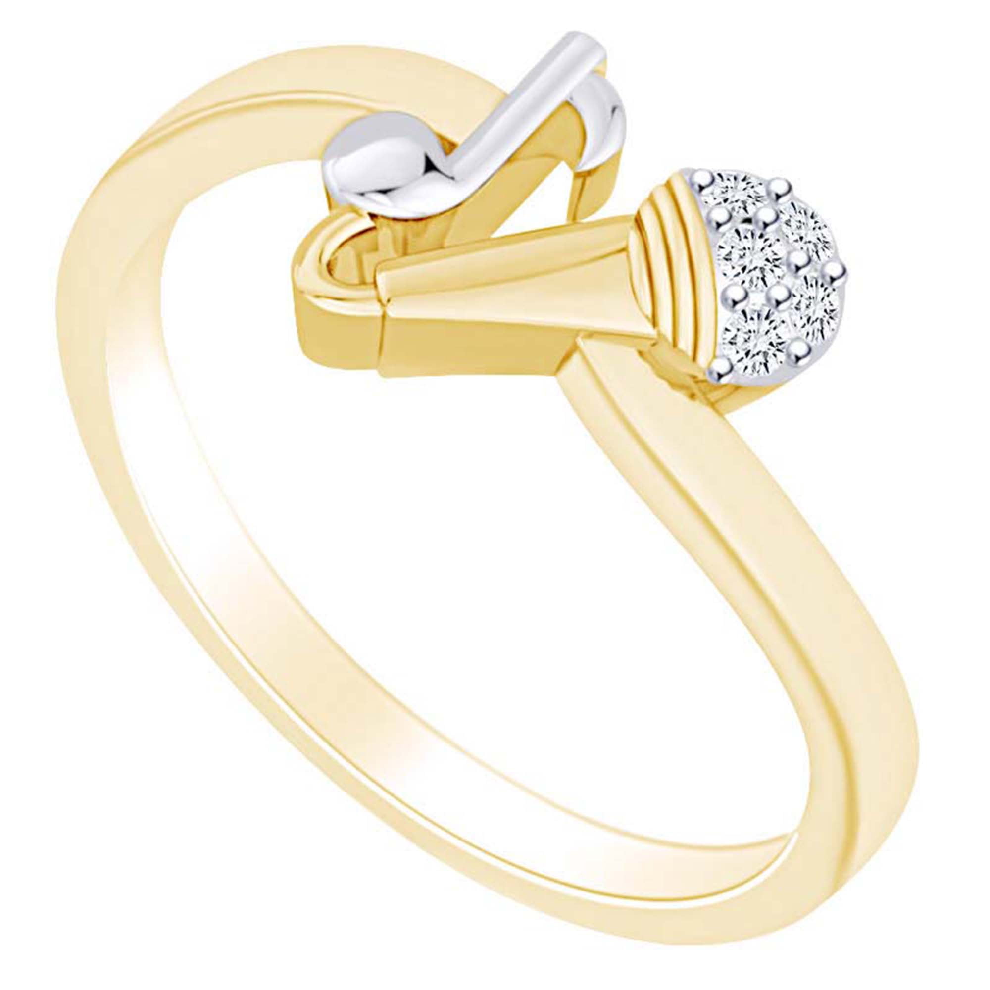 AFFY Round White Natural Diamond Accent Mic & Music Note Two Tone Ring ...