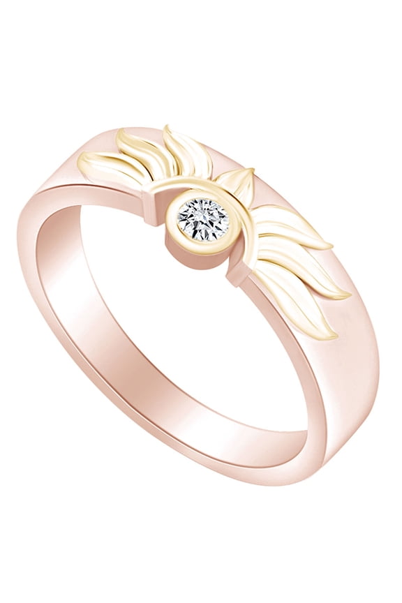 Round White Natural Diamond Accent Solitaire Sun Band Ring 14k Rose Gold Over Sterling Silver