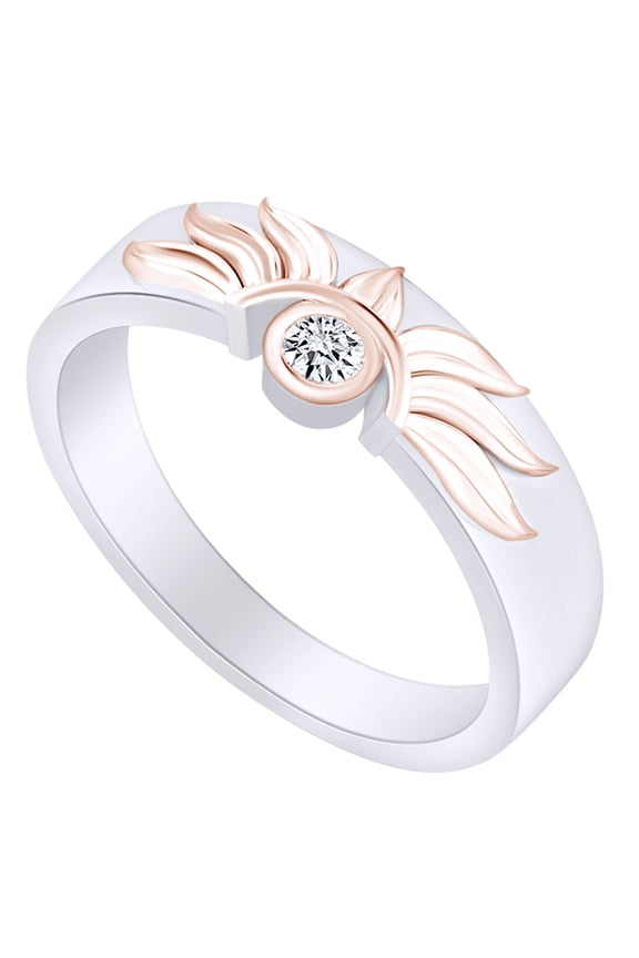 Round White Natural Diamond Accent Solitaire Sun Band Ring 14k Yellow Gold Over Sterling Silver