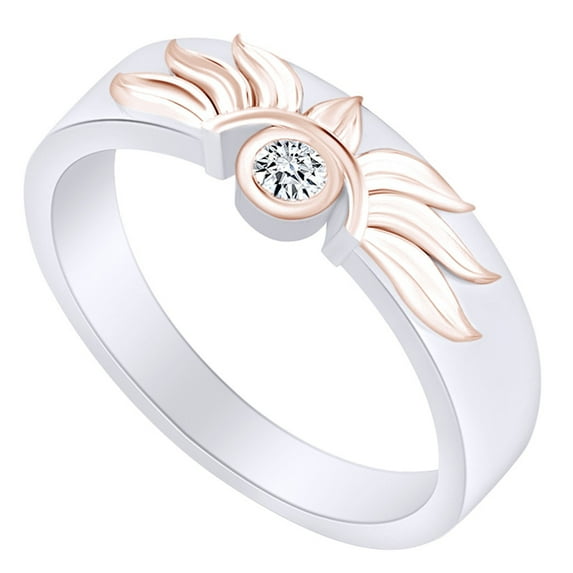 AFFY Round White Natural Diamond Accent Solitaire Sun Band Ring 14k Yellow Gold Over Sterling Silver