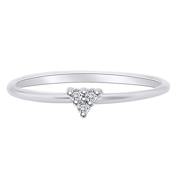 AFFY Round White Natural Diamond Accent Three Stone Engagement Ring 14k Solid White Gold Ring Size 10