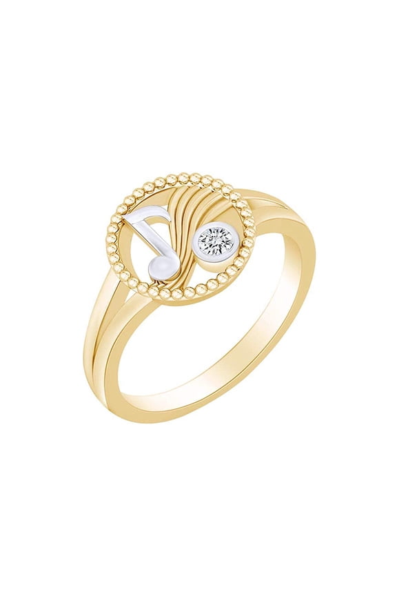 Round White Natural Diamond Accent Two Tone Musical Note Solitaire Ring 14k Yellow Gold Over Sterling Silver