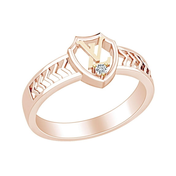 AFFY Round White Natural Diamond Accent V & L Alphabets Two Tone Ring 14k Solid Rose Gold