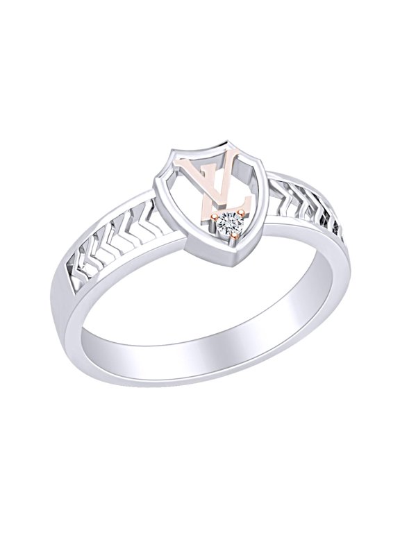 Round White Natural Diamond Accent V & L Alphabets Two Tone Ring 14k White Gold Over Sterling Silver
