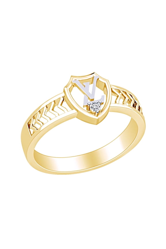 Round White Natural Diamond Accent V & L Alphabets Two Tone Ring 14k Yellow Gold Over Sterling Silver