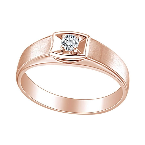 AFFY Round White Natural Diamond Accents Men Engagement Wedding Ring 14k Solid Rose Gold (I-J Color, I2-I3 Clarity, 0.08 Cttw) Ring Size-13